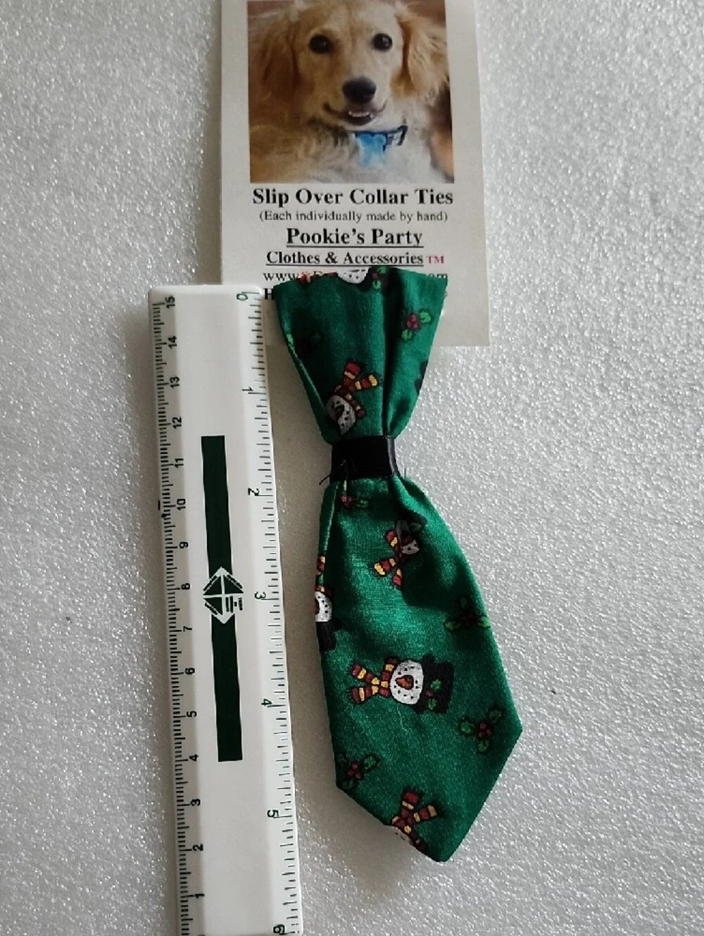 Pookie's Party Green Snowman Slip-Over Dog Collar Tie